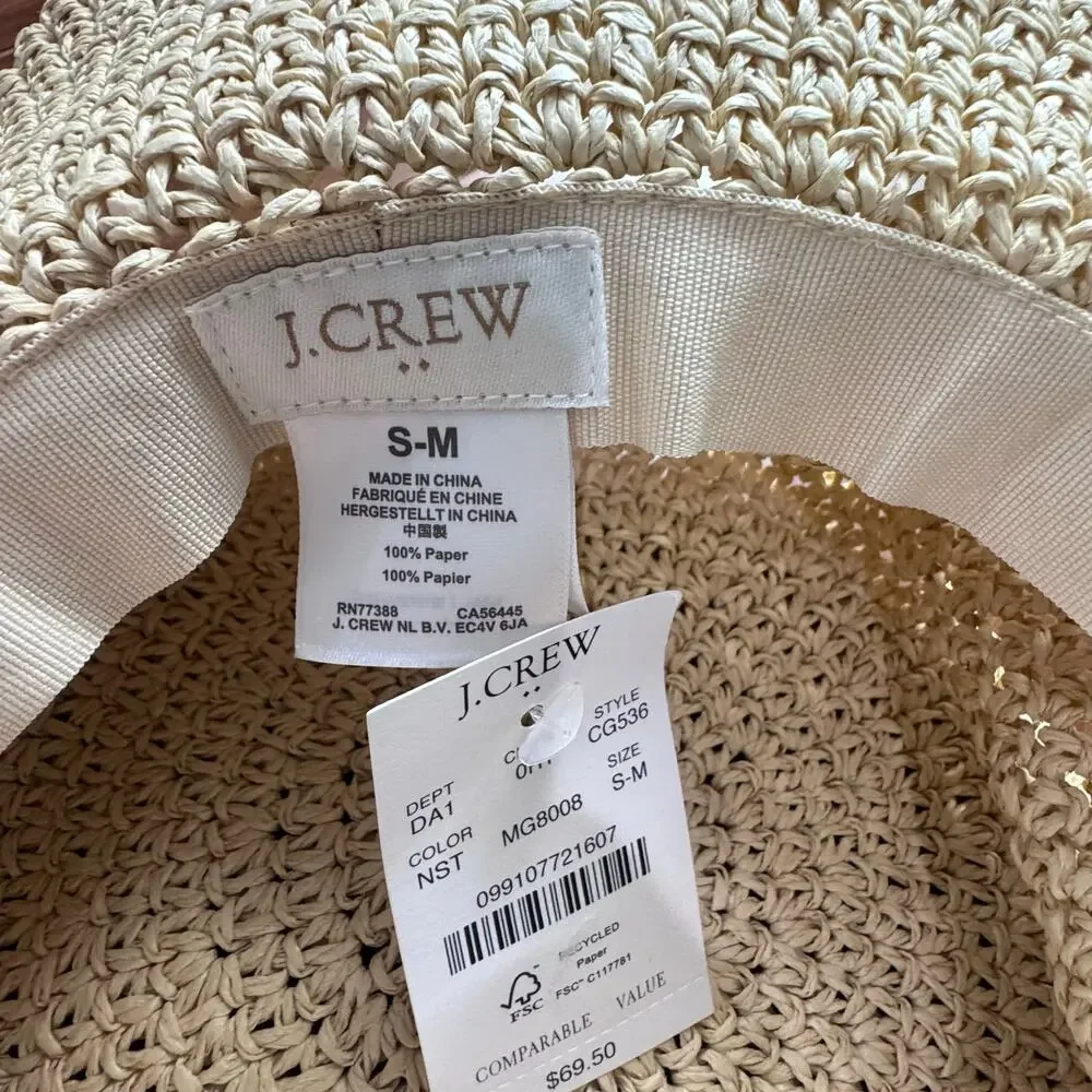 J. Crew Women's Crochet Straw Hat Paper Natural Straw Size S-M NWT